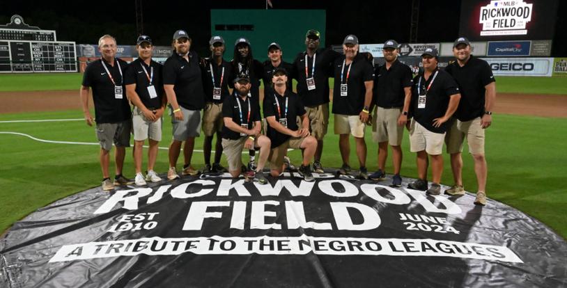 Rickwood Field pitchers mound BrightView team members
